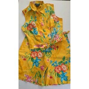 Ralph Lauren Linen Short Set Women PL Tropical Floral Linen Vacation Sleeveless